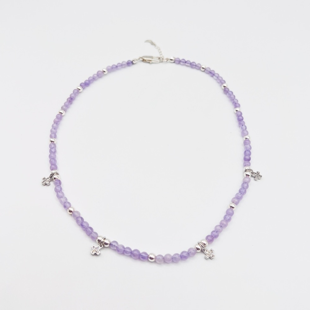 LAVENDER jade necklace with cz cross connectors